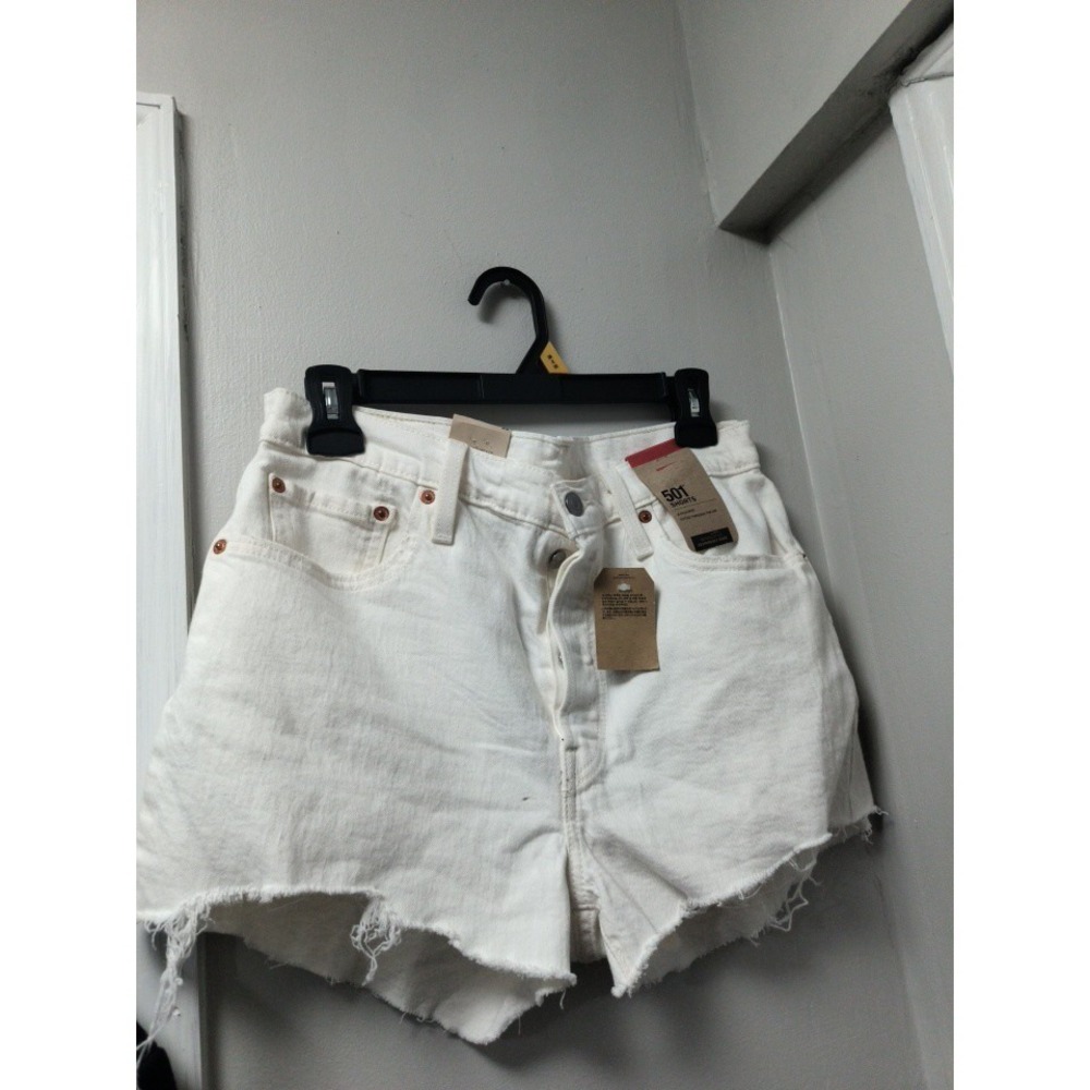 Levis Jean Shorts Womens Size 29 Waist White Cut Off Button Fly Frayed 501 New